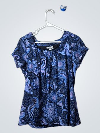 Croft & Barrow Navy Paisley Short Sleeve Blouse