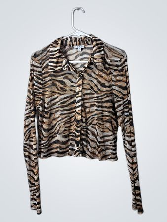 Rabbit Rose Zebra Print Long Sleeve Button-Down Shirt