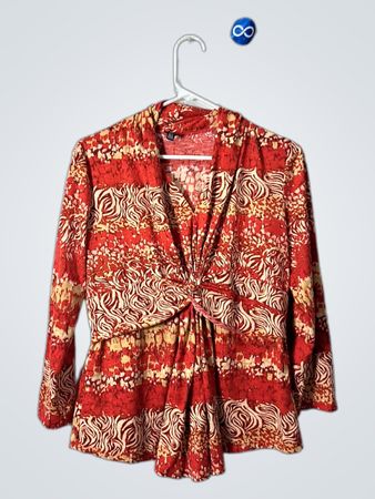 Rafaella Petite Red and Beige Floral Blouse