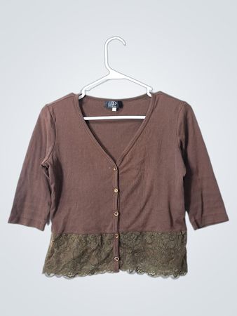 Brown Lace-Trimmed Top