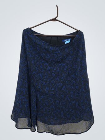 Evan-Picone Navy Leaf Print Flared Skirt