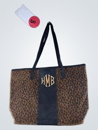 Leopard Print Tote Bag with Black Accents and Monogram