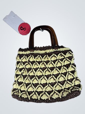 Crochet Handbag with Brown Handles