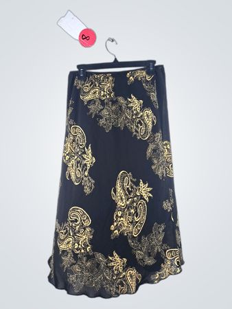 Unbranded Black and Gold Paisley Chiffon Midi Skirt