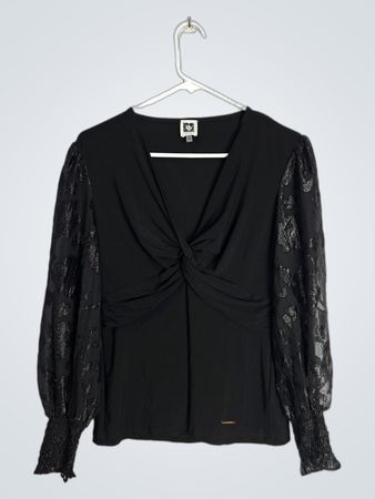 Anne Klein Black Twist Front Long Sleeve Blouse
