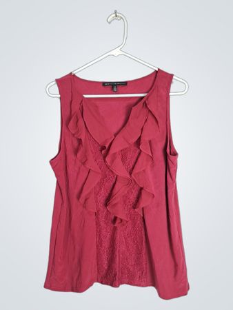 White House Black Market Ruffled Pink Blouse