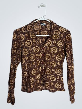 Brown and Gold Floral Pattern Shirt