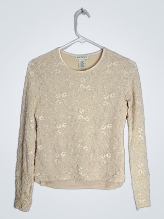 Ann Taylor Cream Lace Long Sleeve Blouse