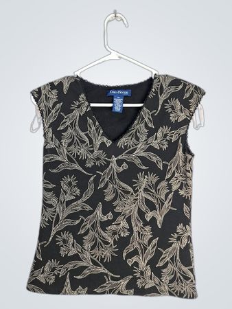 Evan-Picone Black and Gold Floral Blouse