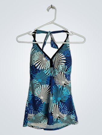 Blue Floral Halter Neck Swimsuit Top