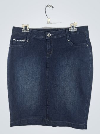 Dark Blue Denim Skirt with Embellished Pockets