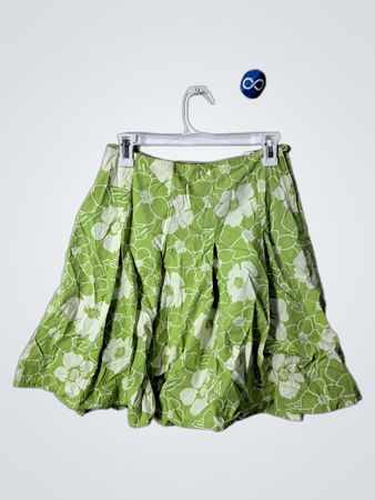 Green Floral Pleated Skirt