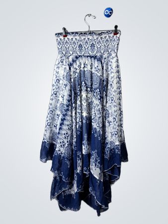 Lapis Floral Print Smocked Waist Skirt