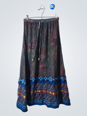 Long Skirt with Blue and Red Pattern