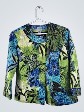 Chico's Blue and Green Floral Blouse
