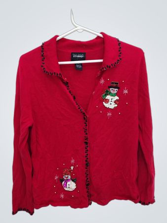 Red Snowman Embellished Cardigan
