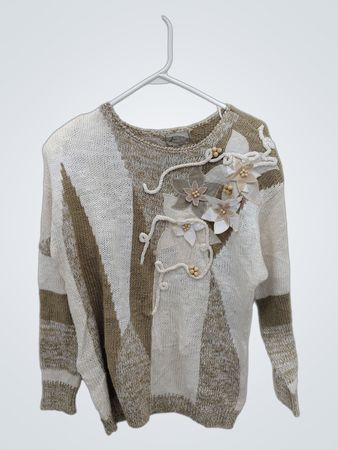 Knit Sweater with Floral Embellishment