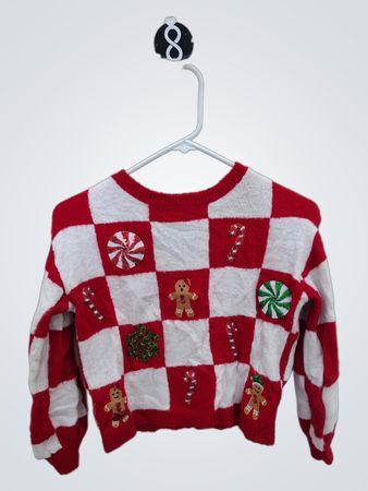 33 Degrees Red and White Checkered Christmas Sweater