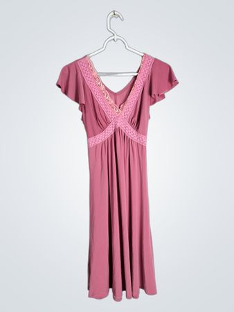 Pink Short-Sleeve Dress with Lace Trim