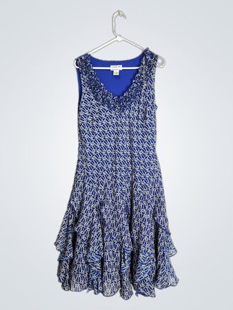 Robbie Bee Blue Ruffled Patterned Dress