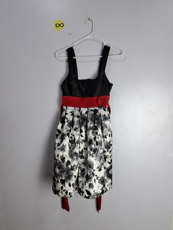 City Triangle Black and White Floral Dress with Red Accents