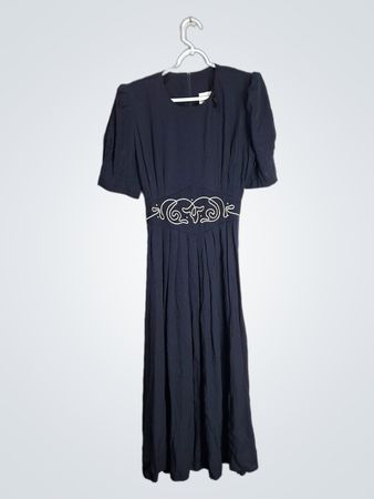 Navy Blue Dress with White Embellishment