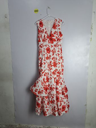 Floral White and Red Dress