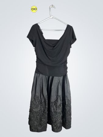 S.L. Fashions Black Cowl Neck Pleated Dress