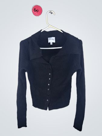 Pink Rose Black Ribbed Cardigan