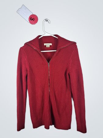 Liz Claiborne Red Ribbed Zip-Up Cardigan