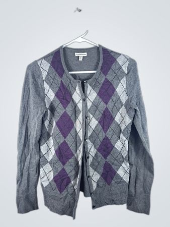 Croft & Barrow Gray Argyle Cardigan