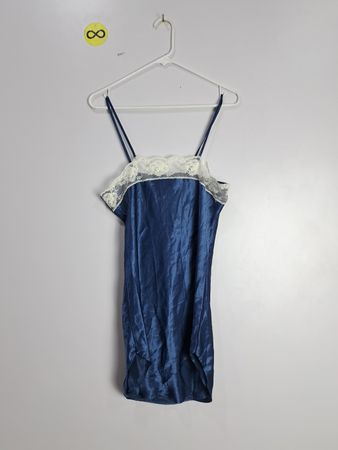 Blue Satin Nightgown with Lace Trim