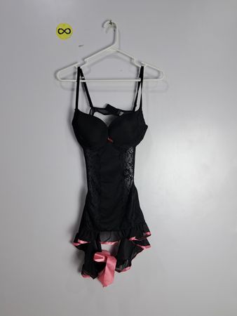 Black Lace Chemise with Pink Trim