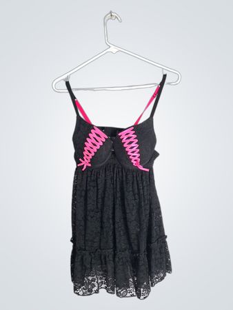Black Lace Dress with Pink Accents