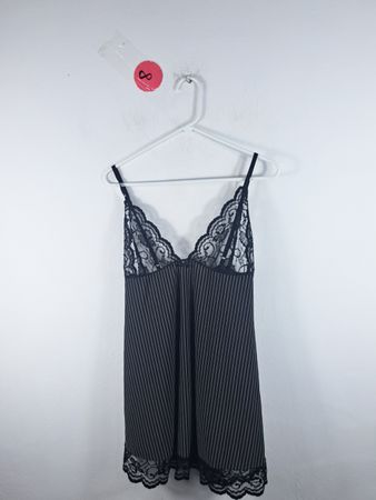 Black Striped Lace Trim Slip Dress