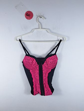 Black Bodysuit with Pink Lace