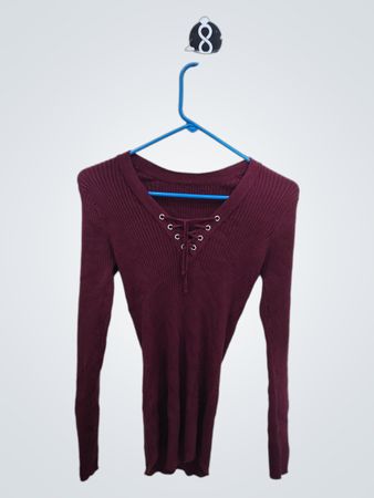 Maroon Long-Sleeve Top with Lace-Up Detail