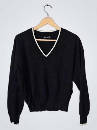 Black Crewneck Sweater with White Trim