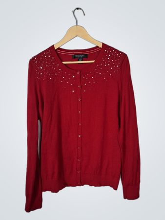 Central Park West Red Long-Sleeve Sweater with Rhinestones