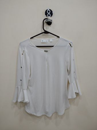 New York & Company 7th Avenue White Bell Sleeve Blouse