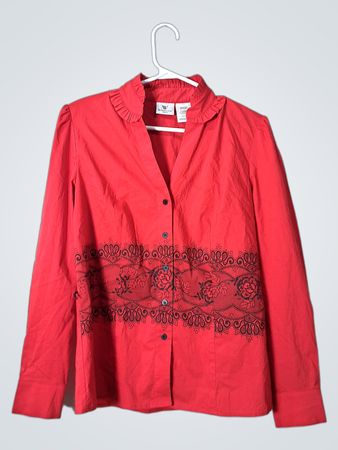 Worthington Red Embroidered Blouse