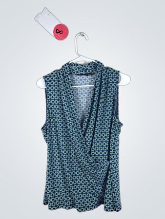 Blue and Green Patterned Sleeveless Top