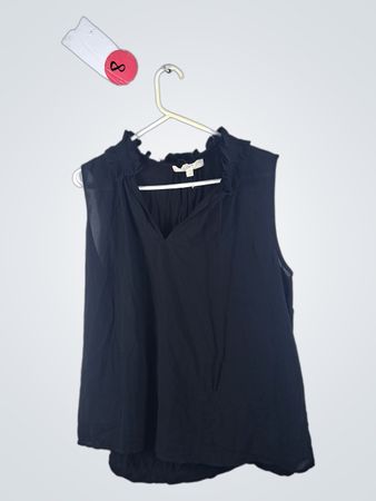 LOFT Black Sleeveless Ruffle Blouse