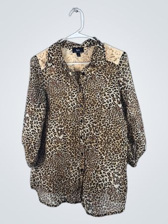 Byline Lace Detail Leopard Print Blouse