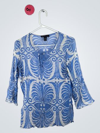 Blue and White Silk Blouse