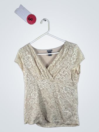 Ann Taylor Cream Floral Lace Wrap Top
