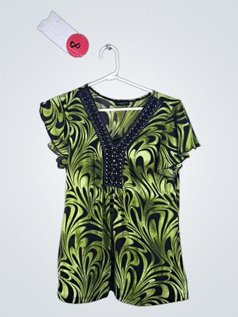 Green and Black Patterned Top