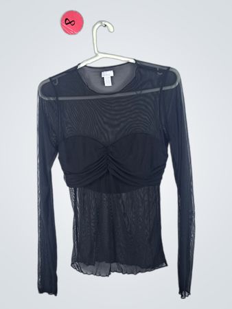 Melrose Black Sheer Long Sleeve Top