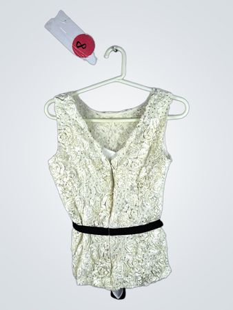 Women's White Lace Dress with Black Belt