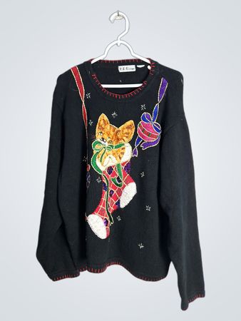 B.P. Design Black Christmas Cat Knit Sweater